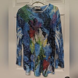 Jess And Jane XL Womens Colorful Abstract Artsy Top 3/4 Sleeve Made In USA Flowy